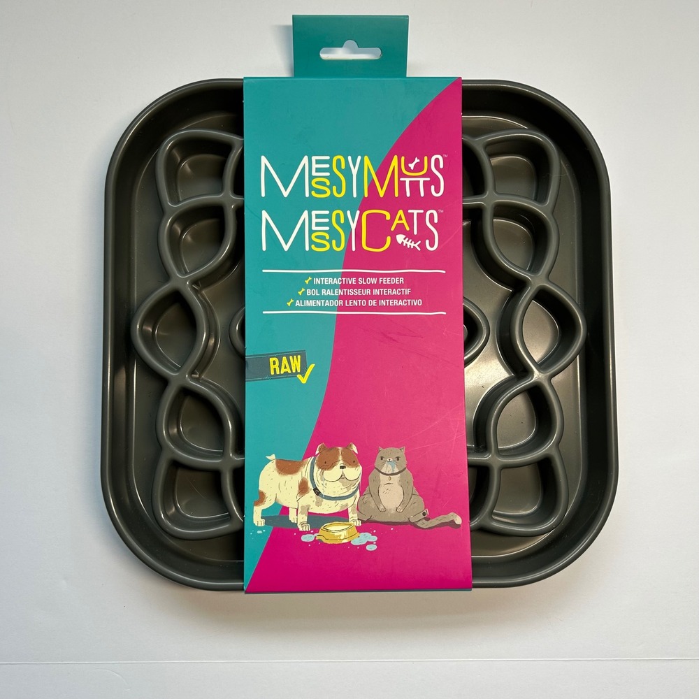 Messy Mutts Messy Cats Interactive Slow Feeder Dog Cat Bowl Gray MMMC035CGY 8x8